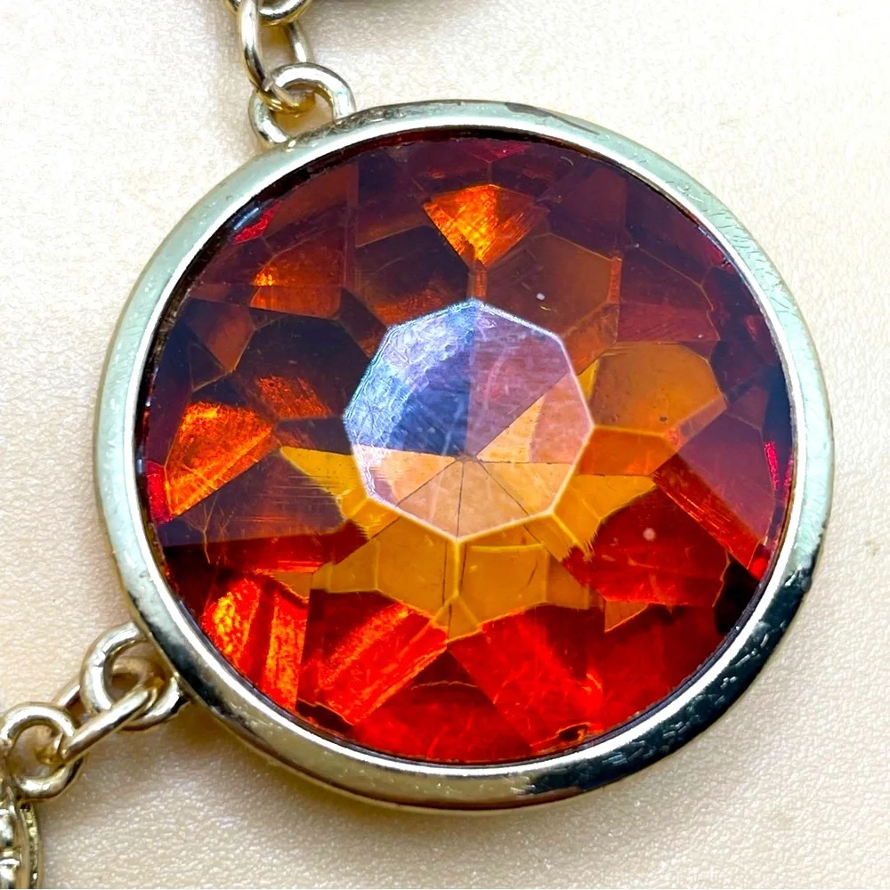 Cato C 1946 Multi Faceted Lucite Orange Champagne Black Gold Tone Boho Necklace